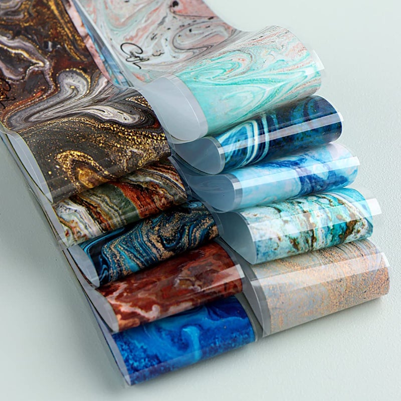 KRTBKR 10 Sheets Marble Nail Art Foils Transfer Stickers Decals Nail Art Supplies Foil Transfers Decals Holographic Nail Film Marble Nail Charm Foil Transfers Decals Set Design for Women Nail Art Decoration - Image 3